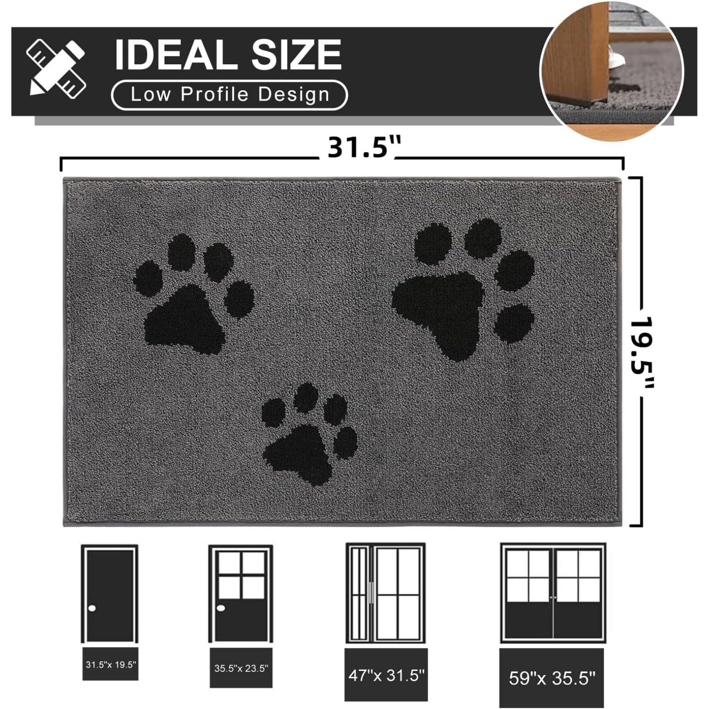 Front Door Mat, Bathroom RugDirt-Trapping Doormat for Muddy Paws, Absorbent Mud Mat for Dogs, Non-Slip Washable Entrance Mat, Indoor Use for Front Door or Entryway, 31.5\