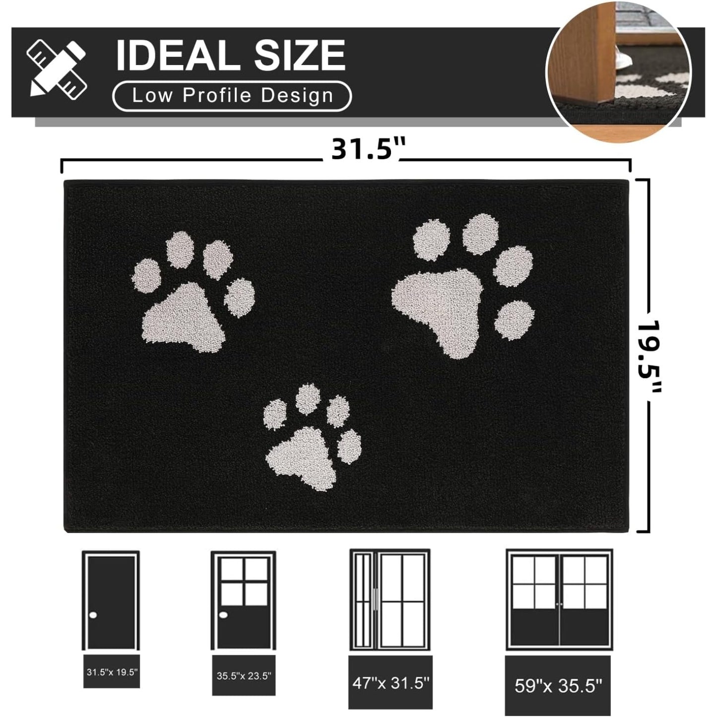 Front Door Mat, Bathroom RugDirt-Trapping Doormat for Muddy Paws, Absorbent Mud Mat for Dogs, Non-Slip Washable Entrance Mat, Indoor Use for Front Door or Entryway, 31.5\