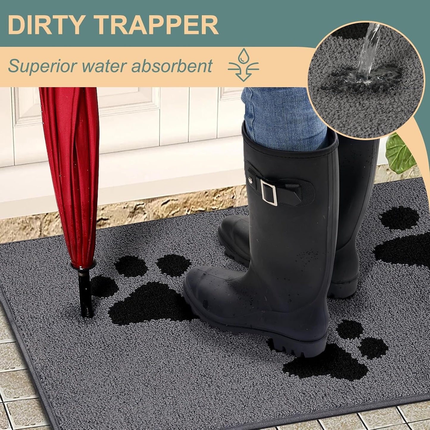 Front Door Mat, Bathroom RugDirt-Trapping Doormat for Muddy Paws, Absorbent Mud Mat for Dogs, Non-Slip Washable Entrance Mat, Indoor Use for Front Door or Entryway, 31.5\