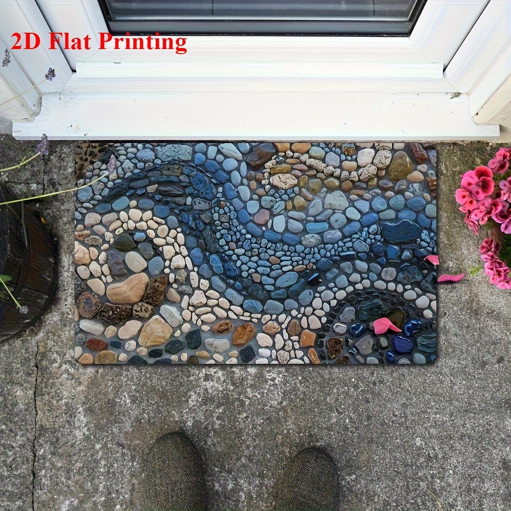 1pc 2D Flat Print Cobblestone Style Welcome Doormat, Durable & Washable, Non-Slip Mat For Indoor & Outdoor Entrance, Easy To Clean, Suitable For Living Room, Bedroom, Bathroom, Kitchen, Entryway, Perfect Home Decor, Summer