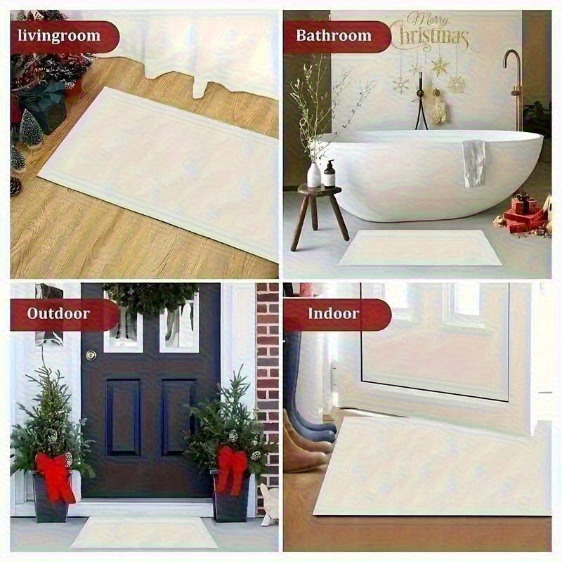 1pc Non-Slip Machine Washable Low Pile Door Mat - Khaki Striped Geometric Space Pattern, PVC-Backed Indoor\u002FOutdoor Entrance Mat, 24\