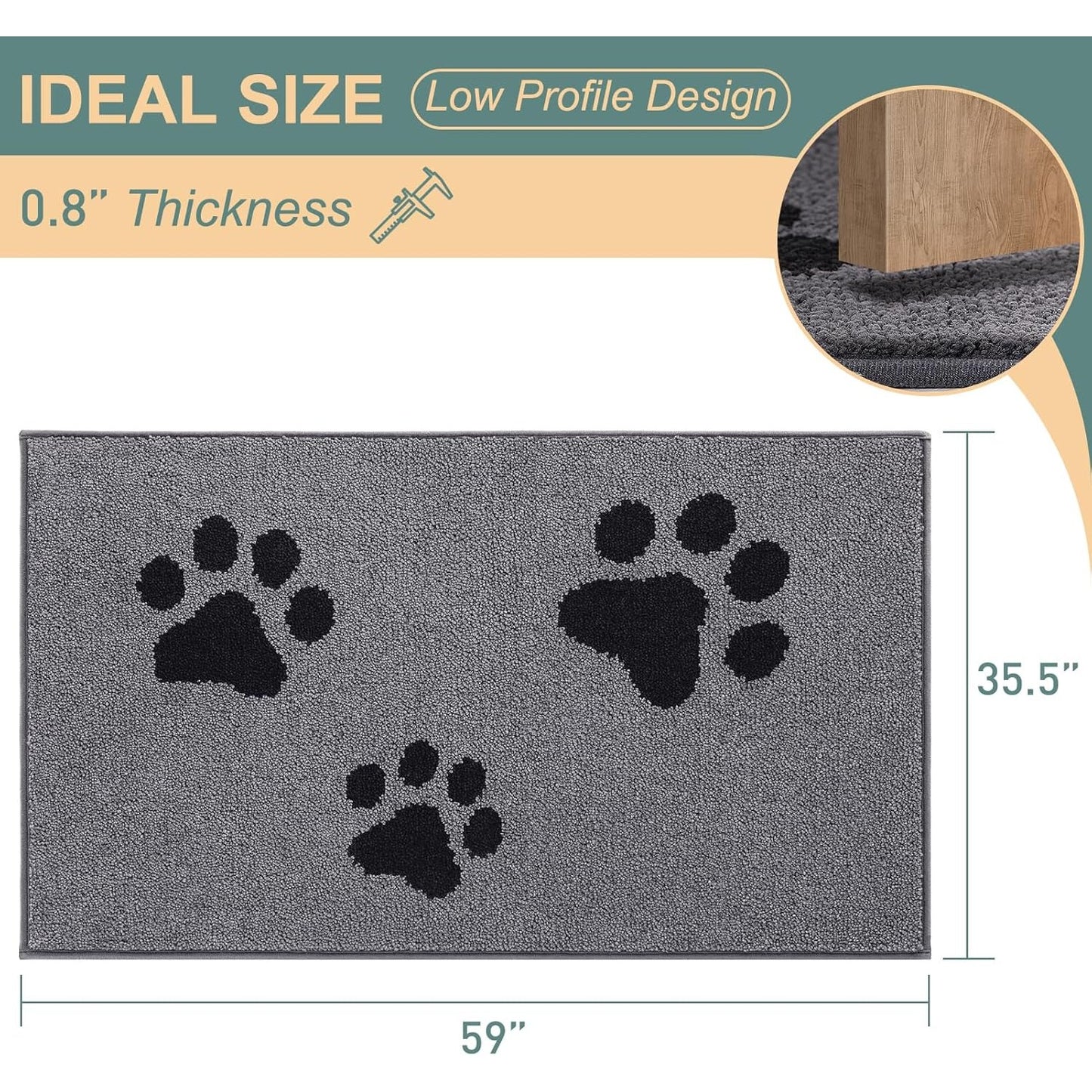 Front Door Mat, Bathroom RugDirt-Trapping Doormat for Muddy Paws, Absorbent Mud Mat for Dogs, Non-Slip Washable Entrance Mat, Indoor Use for Front Door or Entryway, 31.5\
